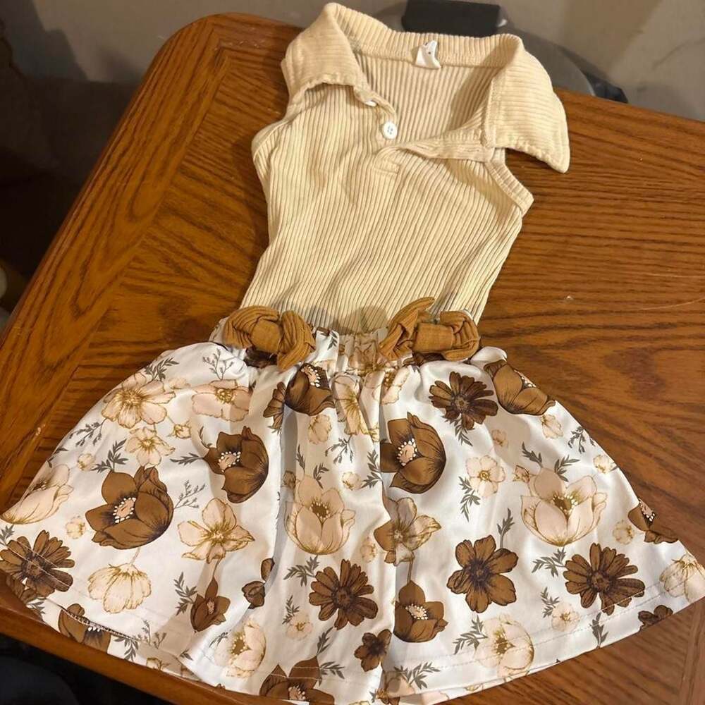 Baby Girls Two-Piece Ribbed Polo and Floral Skirt Set